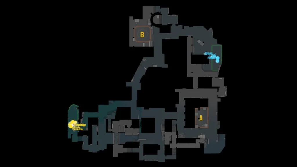 Radar do mapa Inferno no CS2 mostrando a estrutura com os bombsites A e B