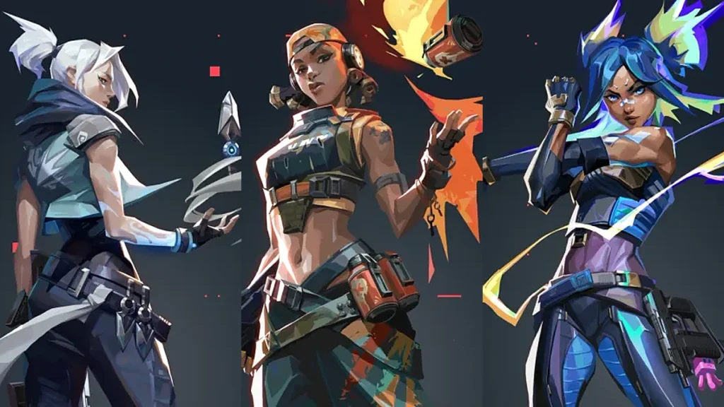 O papel do Duelista no Valorant: como criar espaço nos bombsites e vencer duelos de mira 1 Artes oficiais de Jett, Raze e Neon, agentes Duelistas do Valorant