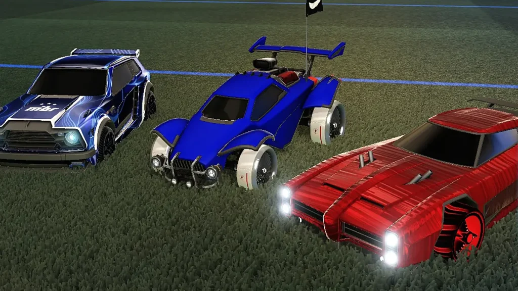 Octane, Fennec e Dominus lado a lado na garagem do Rocket League
