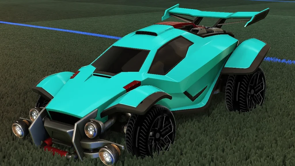 Octane em vista lateral na garagem do Rocket League
